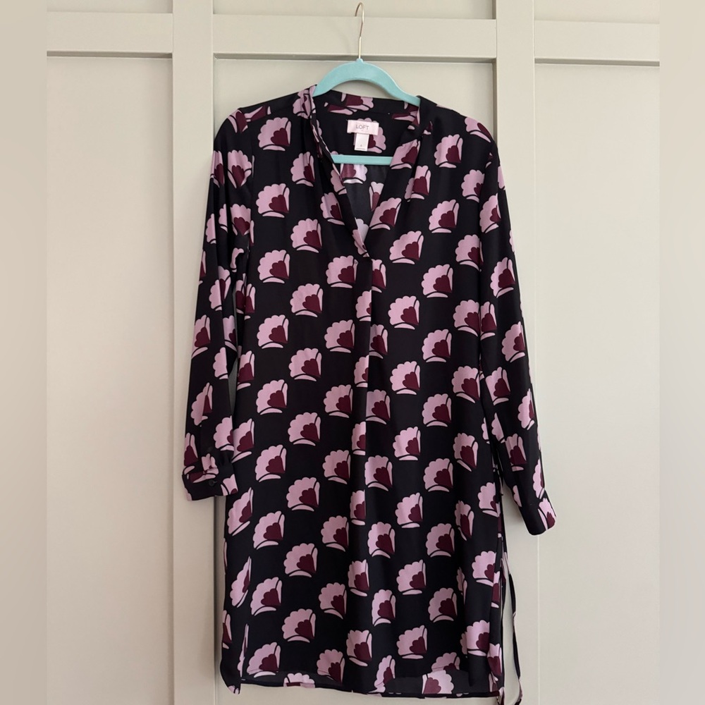 LOFT Black and Pink Patterned Dress